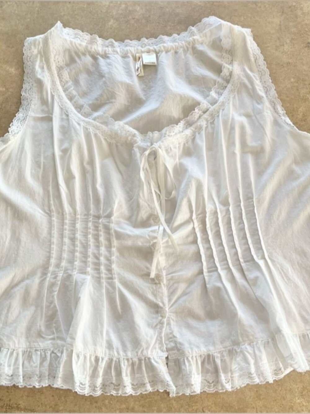 White Lace-Trim Button Front Peasant Top